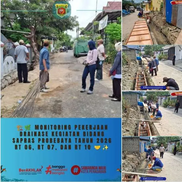 MONITORING PEKERJAAN DRAINASE KEGIATAN BIDANG SAPRAS PROBEBAYA TAHUN 2026 RT 06, RT 07, DAN RT 10