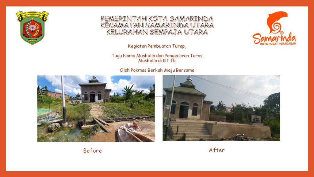Kegiatan Pembuatan Turap , Tugu nama Musholla dan Pengecoran Teras Musholla  di RT. 15 Kelurahan Sempaja Utara oleh Pokmas Berkah Maju Bersama