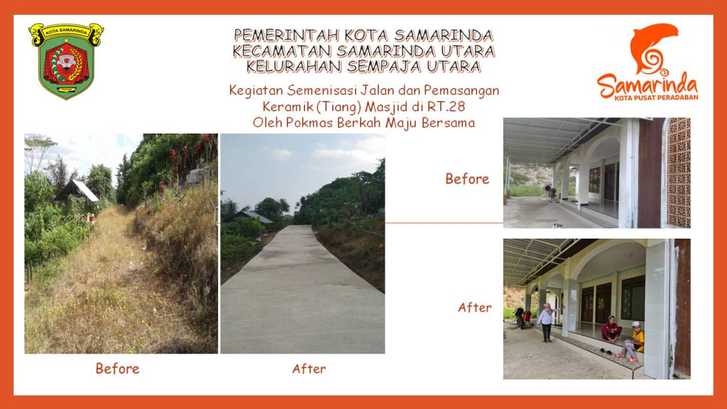 Kegiatan Semenisasi Jalan TPU (Tempat Pemakaman Umum) jl. Batu Besaung dan Pemasangan Keramik (Tiang) Masjid Nur Fadillah RT.28  oleh  Pokmas  Berkah Maju Bersama