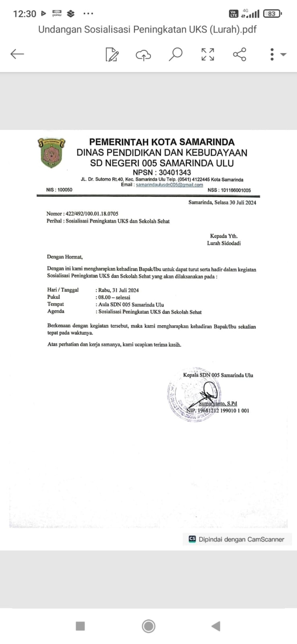 Sosialisasi Peningkatan UKS di SDN Negeri 005 Kelurahan Sidodadi Kecamatan Samarinda Ulu