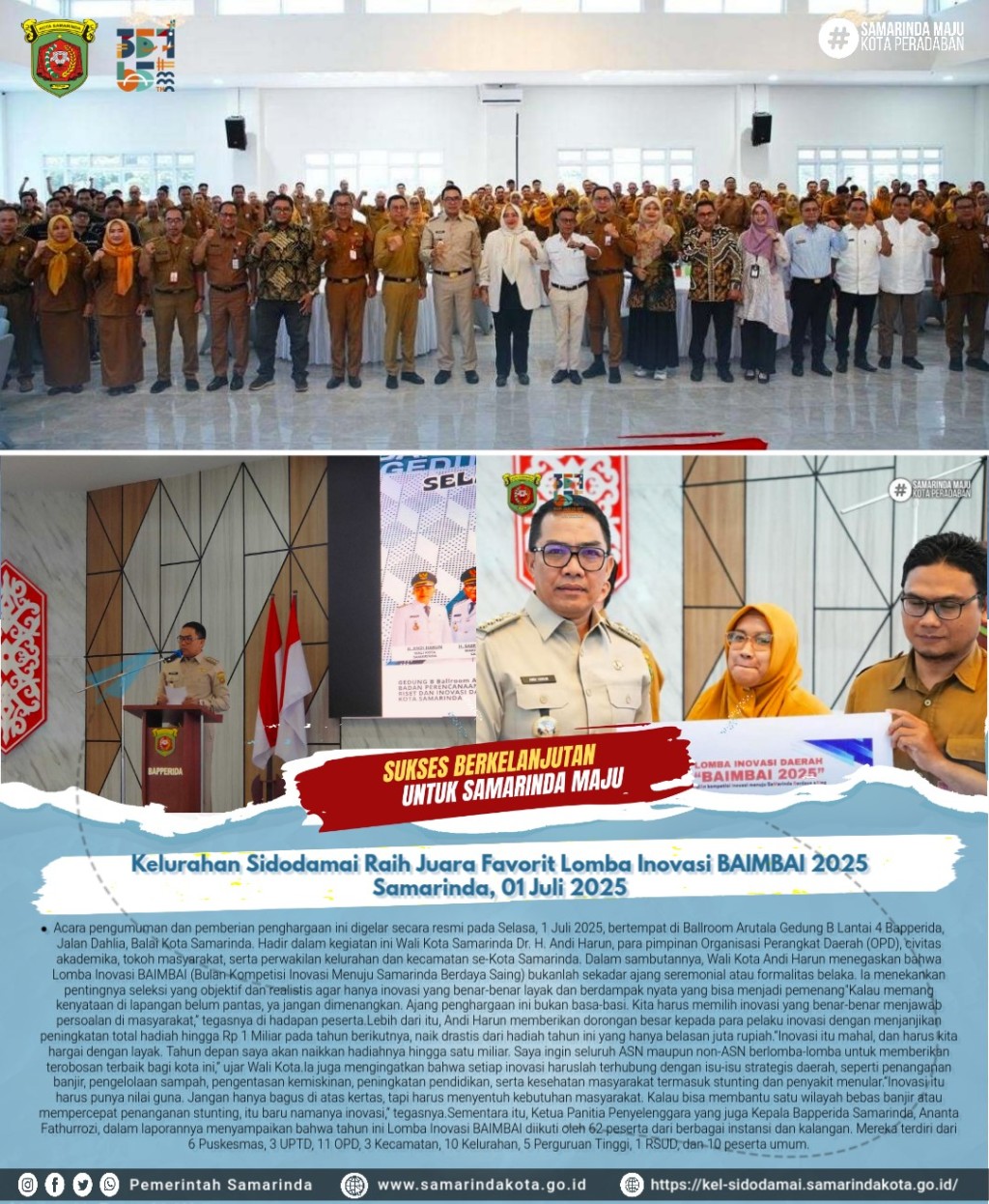 Kelurahan Sidodamai Raih Juara Favorit dalam Lomba Inovasi BAIMBAI 2025