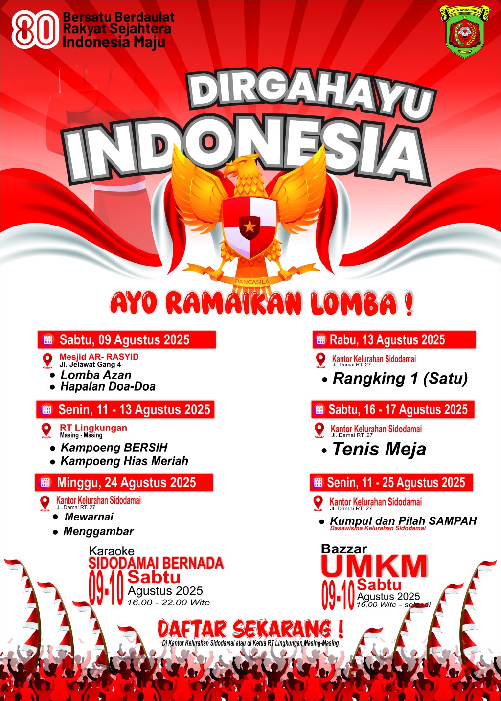 Kelurahan Sidodamai Gelar Berbagai Lomba Meriahkan HUT RI ke-80