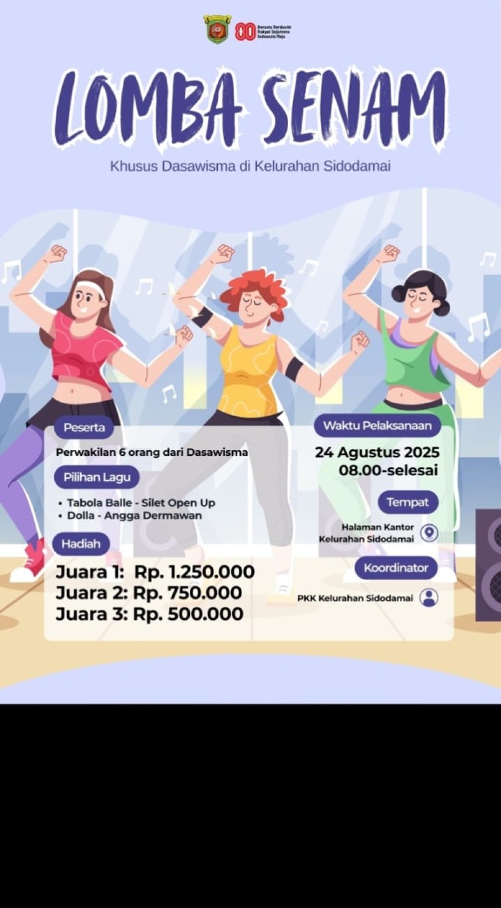 Dasawisma Sidodamai Siap Goyang Semangat Kemerdekaan di Lomba Senam Kreasi HUT RI ke-80