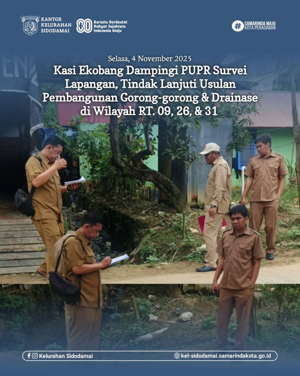 Solusi Infrastruktur: Kasi Ekobang Bapak Nurjani, S.Sos Dampingi PUPR Survei Lokasi Usulan Gorong-Gorong & Drainase di Tiga RT Sidodamai! 🛠️🤝