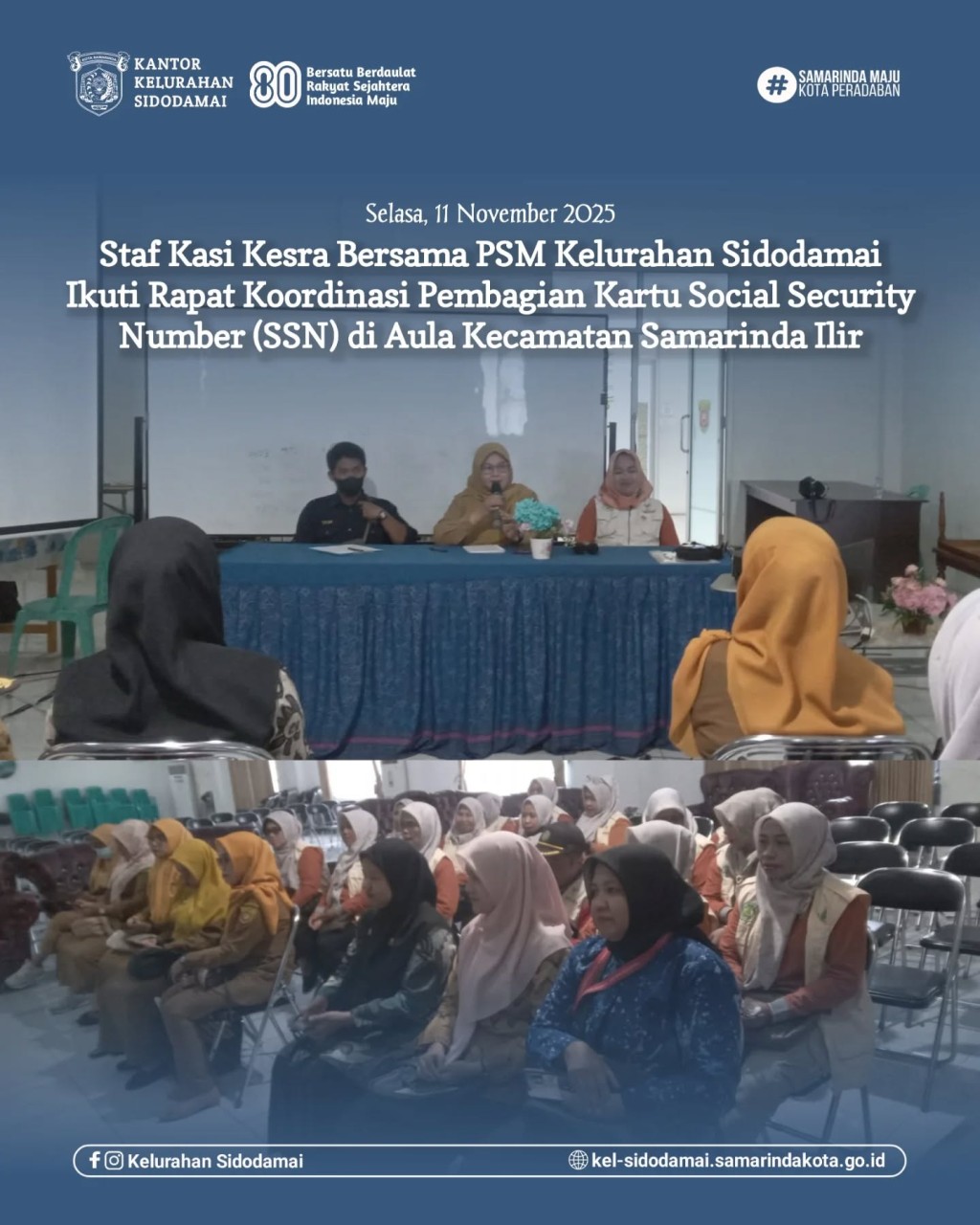 Staf Kasi Kesra dan PSM Kelurahan Sidodamai Ikuti Rakor Persiapan Distribusi Kartu SSN di Kecamatan Samarinda Ilir