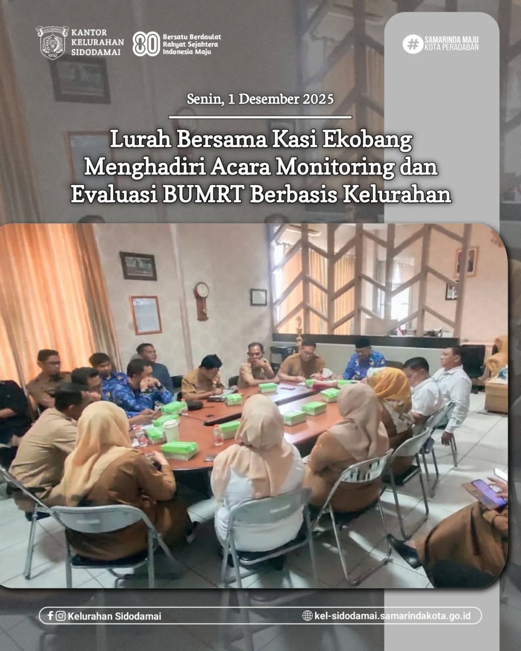 Lurah & Kasi Ekobang Sidodamai Hadiri Monev BUMRT di Kantor Kecamatan Samarinda Ilir! 📊✅
