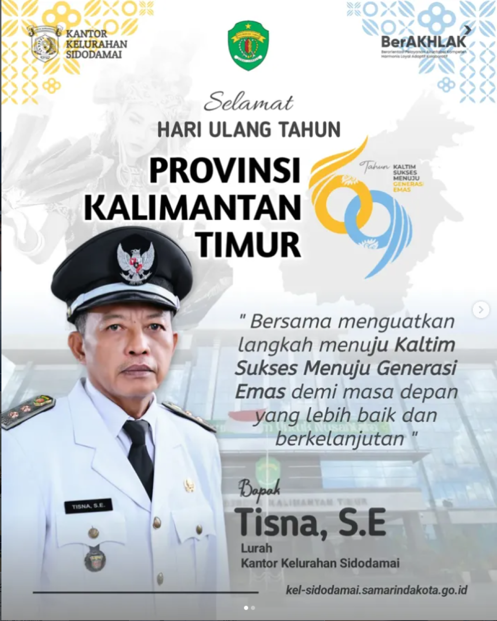 Kelurahan Sidodamai Ucapkan Dirgahayu Kalimantan Timur ke-69, Dukung Kaltim Sukses Menuju Indonesia Emas
