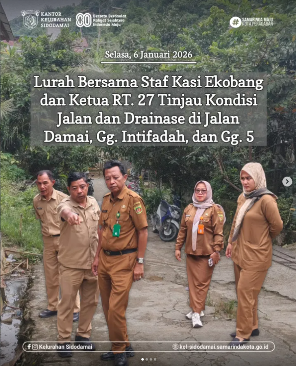 Lurah Sidodamai Bersama Kasi Ekobang dan Ketua RT 27 Tinjau Kondisi Jalan dan Drainase Lingkungan