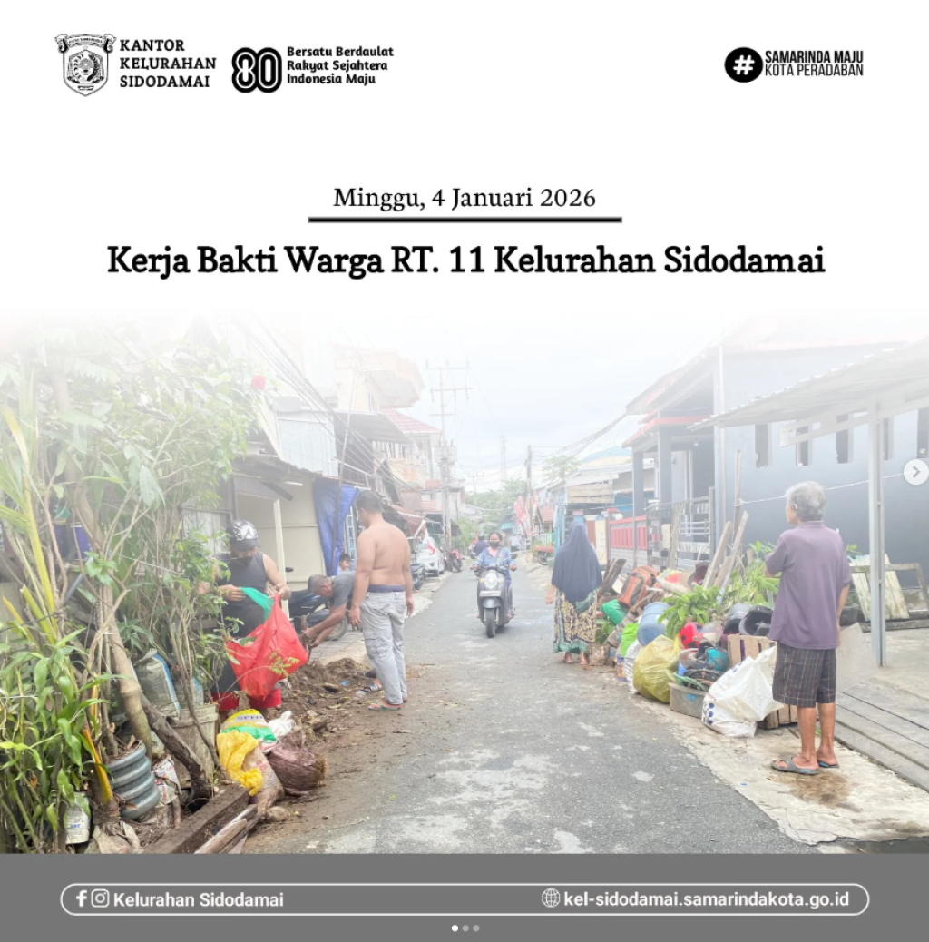 Warga RT 11 Kelurahan Sidodamai Laksanakan Kerja Bakti Lingkungan