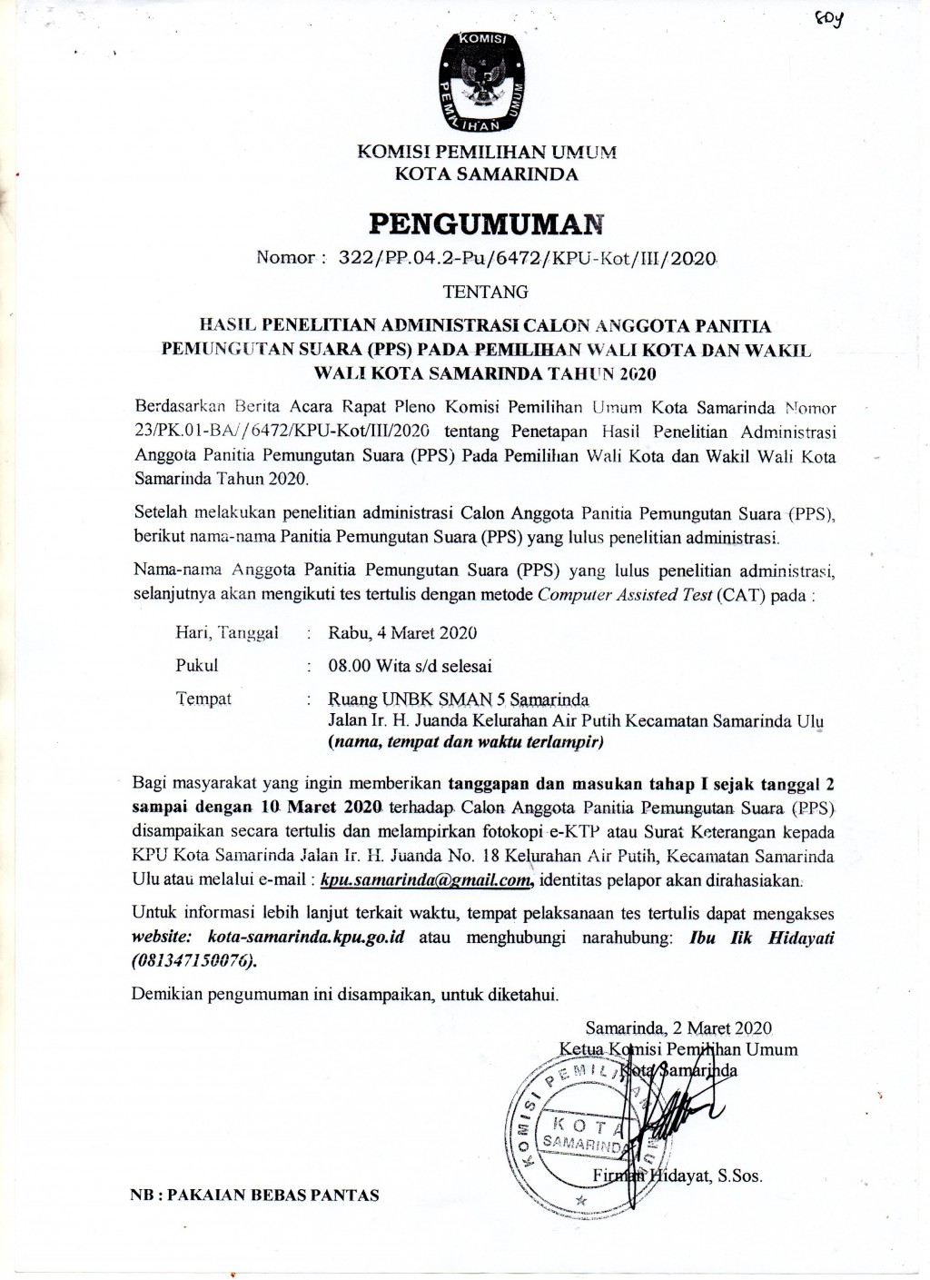 Hasil Penelitian Administrasi Calon Anggota PPS