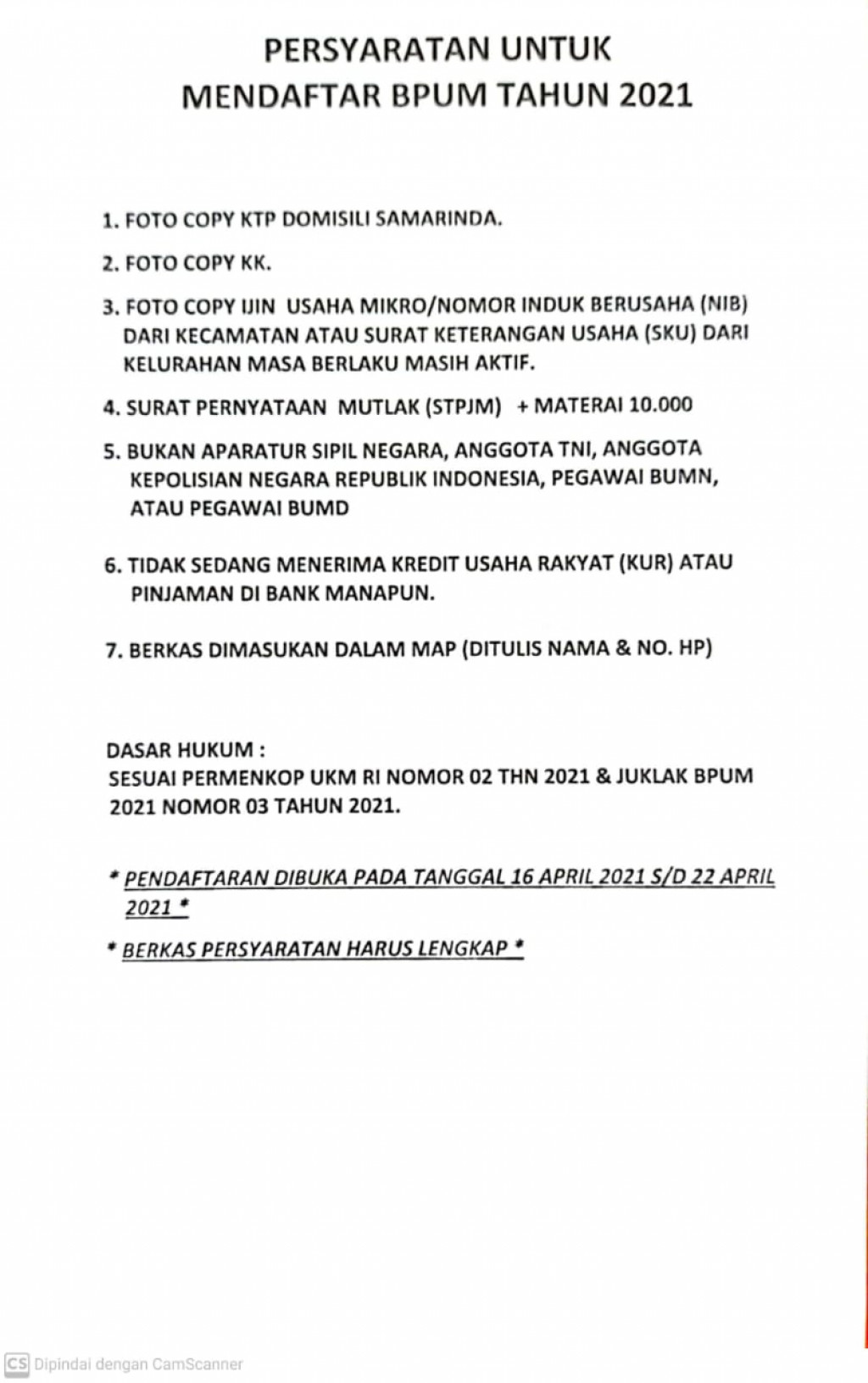 Penerimaan Berkas BPUM