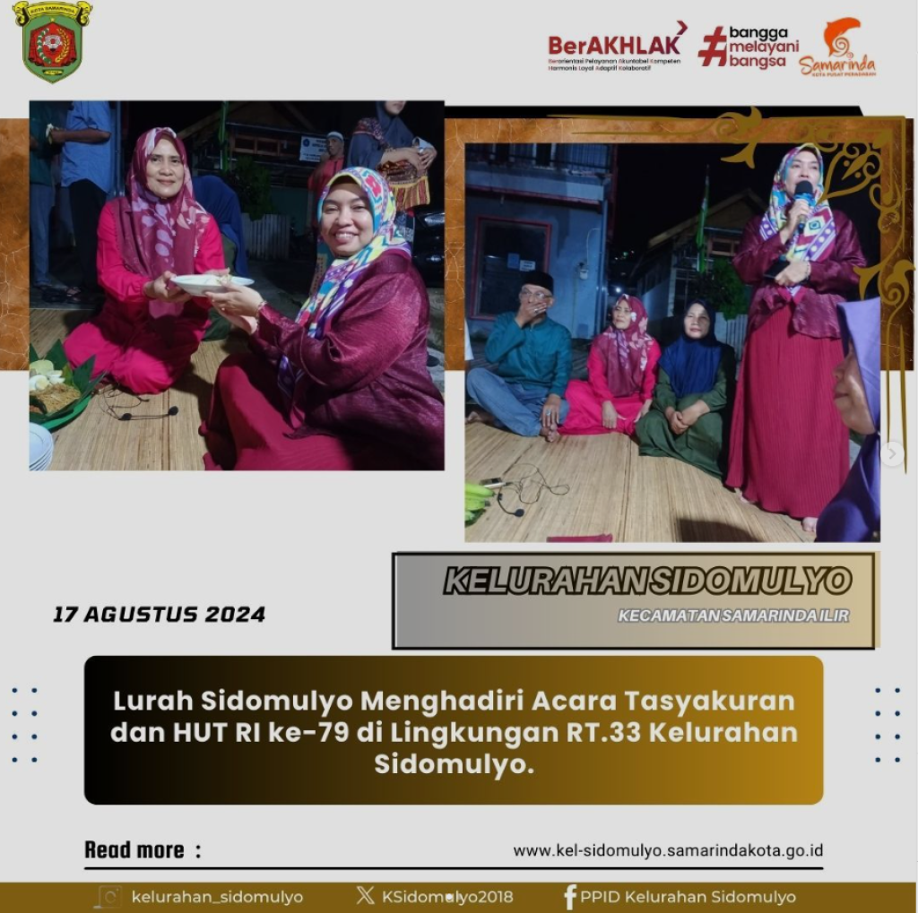 Acara Tasyakuran dan HUT RI ke-79 Di lingkungan RT.33 Kelurahan Sidomulyo. (17/08/2024)