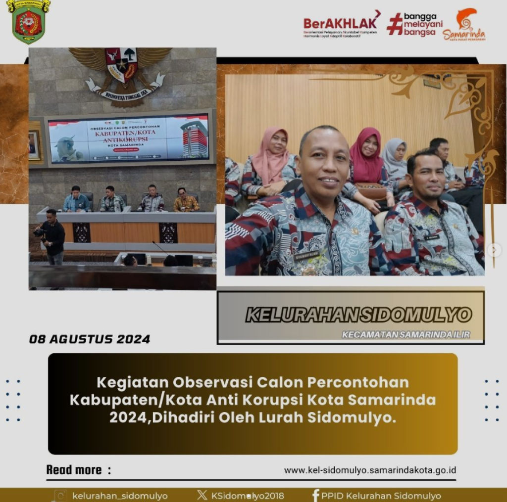 Kegiatan Observasi Calon Percontohan Kabupaten/Kota Anti Korupsi Kota Samarinda 2024 (08/08/2024)