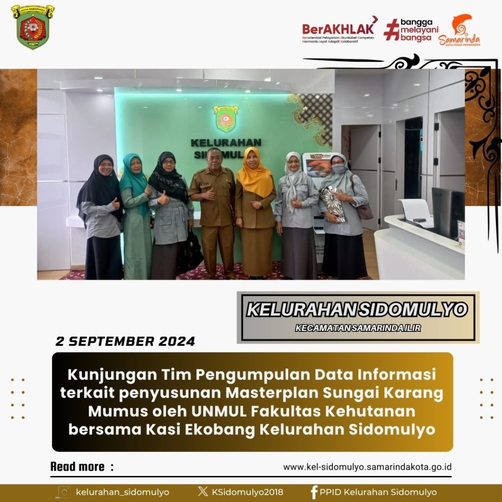 Kunjungan Tim Pengumpulan Data Informasi terkait penyusunan Masterplan Sungai Karang Mumus oleh UNMUL Fakultas Kehutanan (02/09/2024)