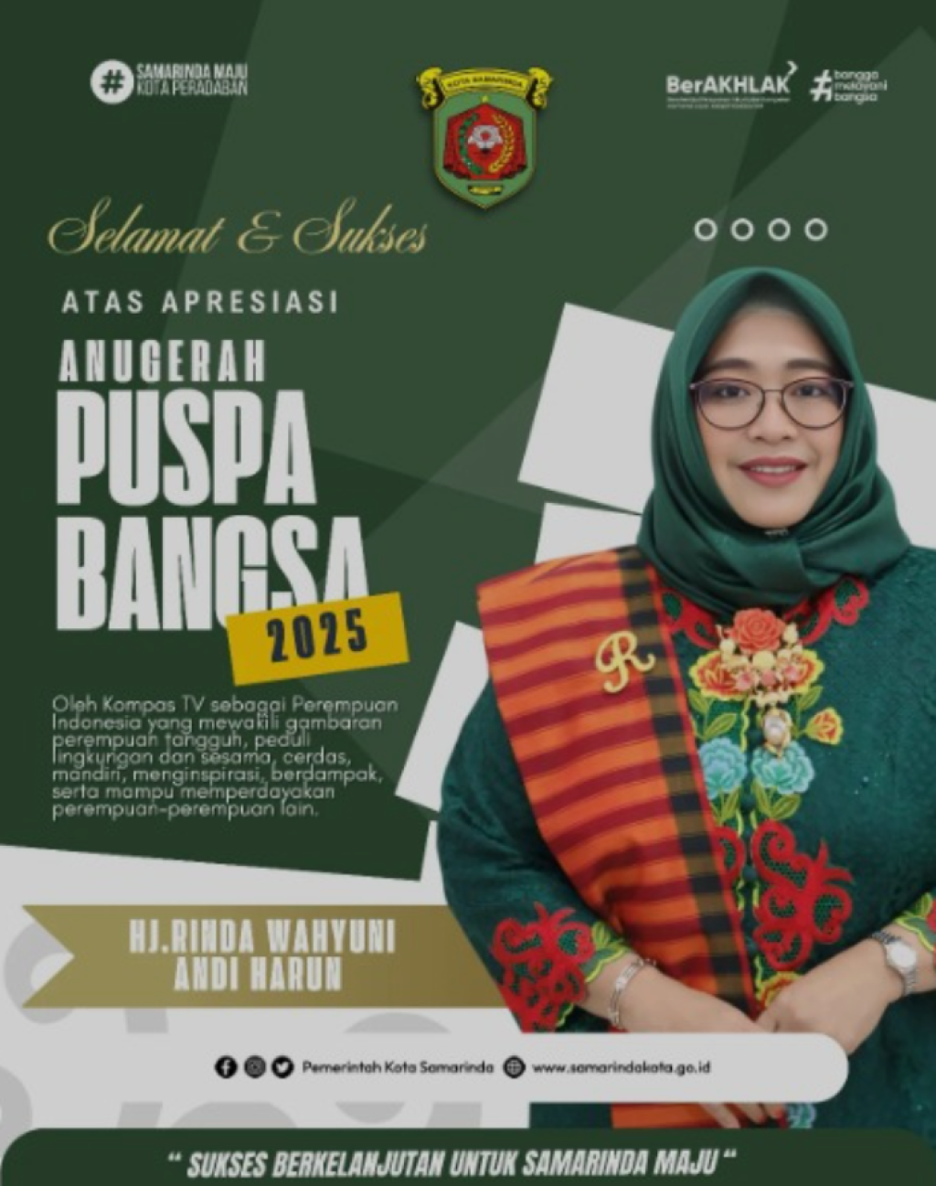 Selamat dan Sukses atas apresiasi Anugerah Puspa Bangsa Tahun 2025 kepada Ibu Hj. Rinda Wahyuni Andi Harun.