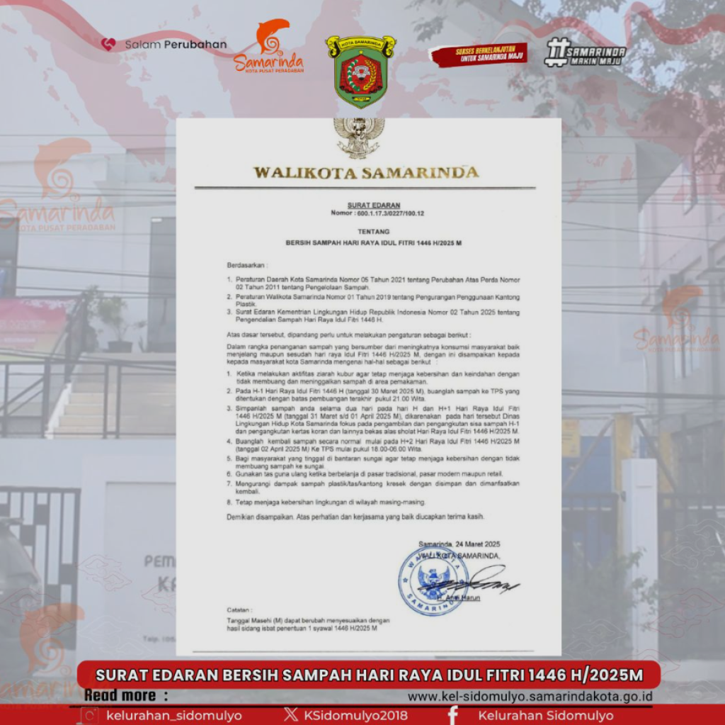 SURAT EDARAN BERSIH SAMPAH HARI RAYA IDUL FITRI 1446 H/2025M