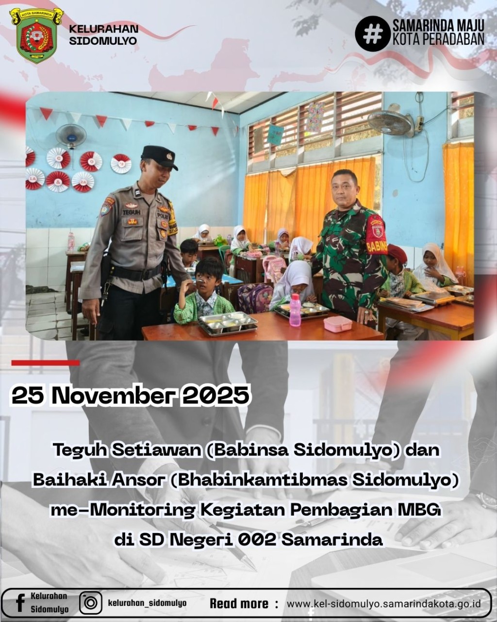 Babinsa dan Bhabinkamtibmas Sidomulyo Pantau Pembagian MBG di SDN 002 Samarinda