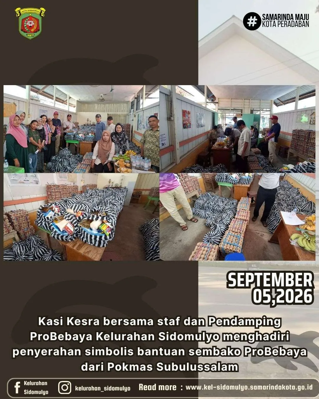 Penyerahan Simbolis Bantuan Sembako ProBebaya Pokmas Subulussalam, Kasi Kesra Sidomulyo Hadir Bersama Pendamping ProBebaya