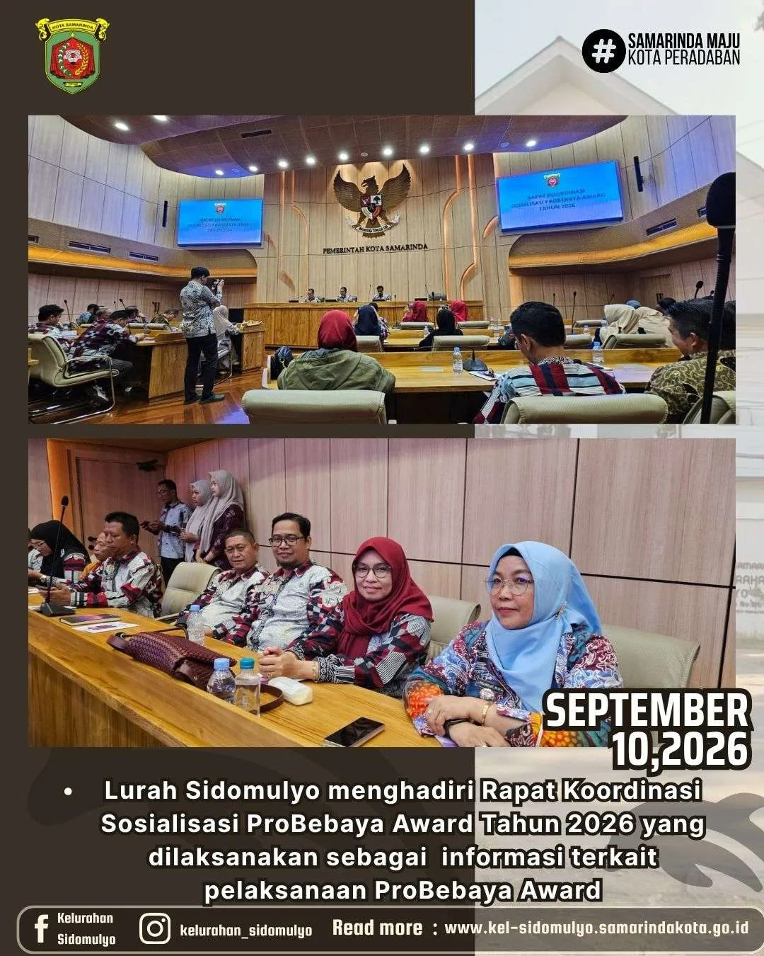 Lurah Sidomulyo menghadiri Rapat Koordinasi Sosialisasi ProBebaya Award Tahun 2026