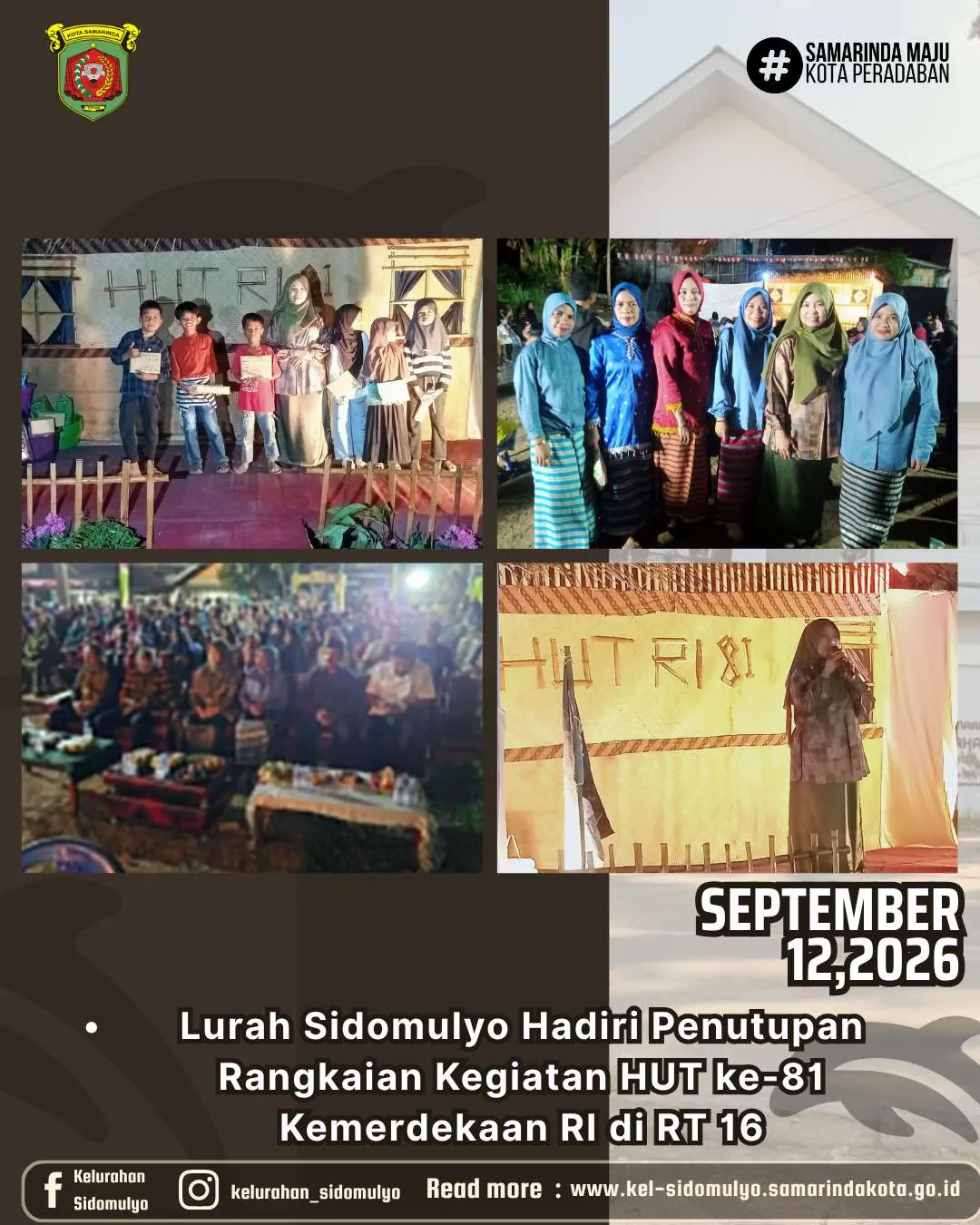 Lurah Sidomulyo Hadiri Penutupan Rangkaian Kegiatan HUT ke-81 Kemerdekaan RI di RT 16