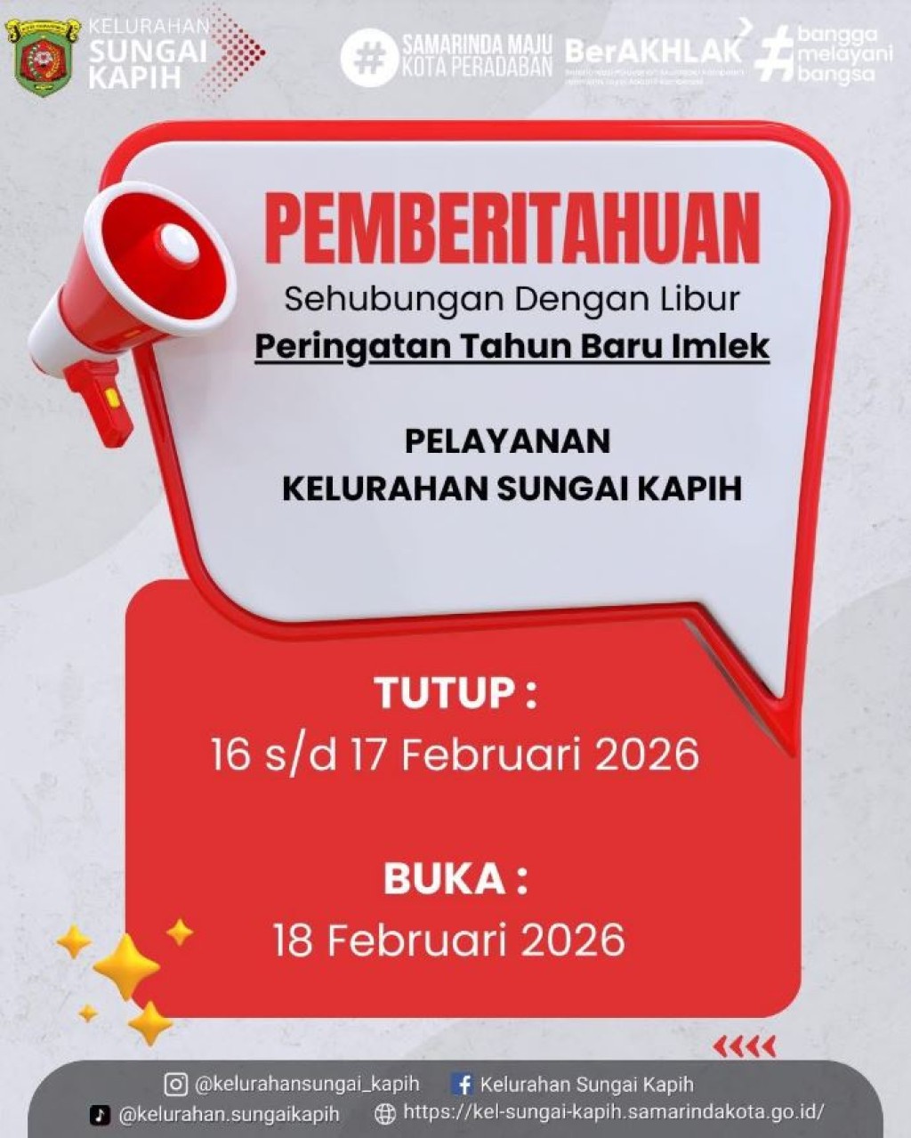📢 PEMBERITAHUAN PELAYANAN KELURAHAN SUNGAI KAPIH 📢 13 Februari 2026
