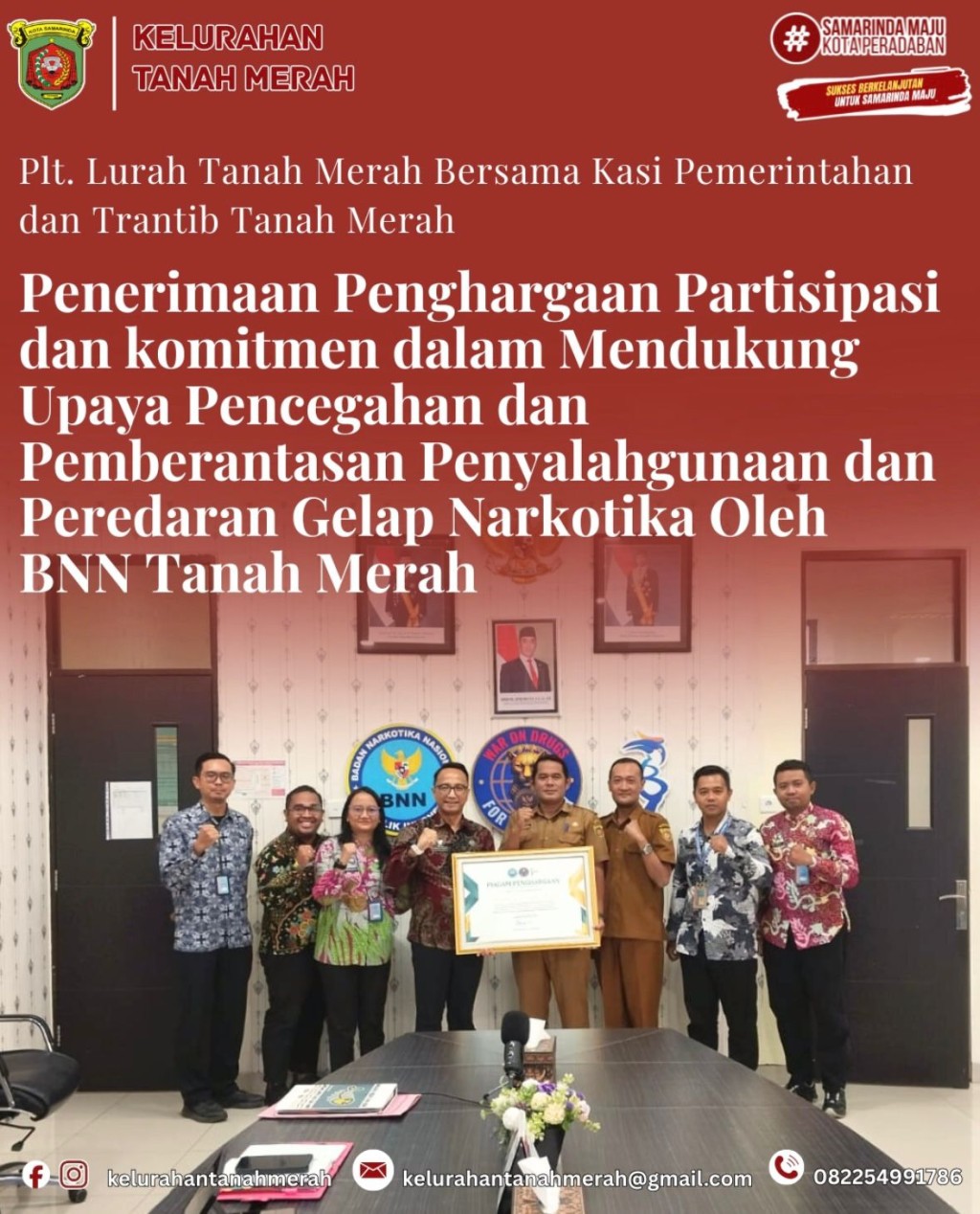 Penerimaan Penghargaan Partisipasi dan Komitmen dalam Mendukung Upaya Pencegahan dan Pemberantasan Penyalahgunaan dan Peredaran Gelap Narkotika Oleh BNN Tanah Merah