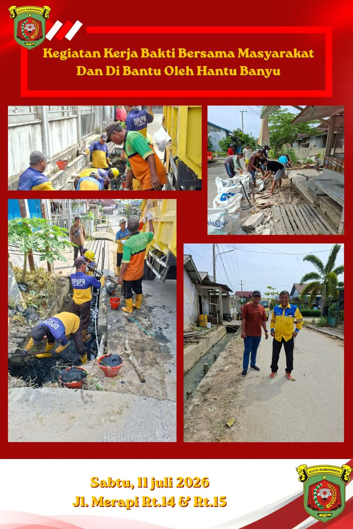 Kerja Bakti Bersama Masyarakat RT.14 & RT.15 Dibantu Oleh Tim Hantu Banyu
