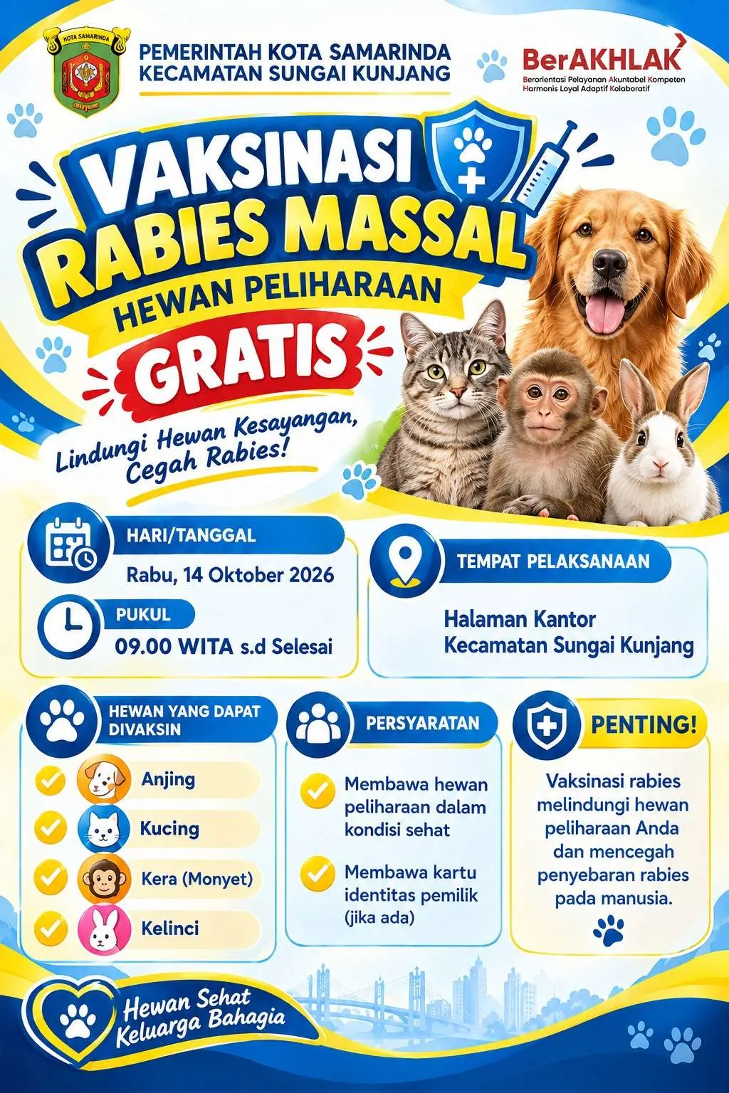 Vaksinasi Rabies Massal Gratis di Kecamatan Sungai Kunjang