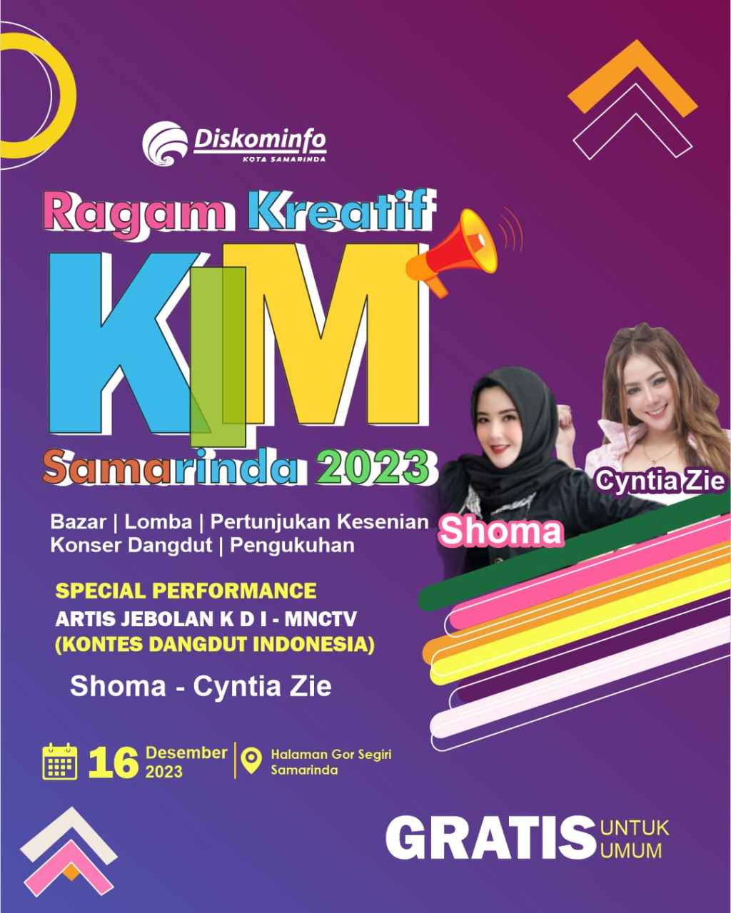 uk ramaikan acara Ragam Kreatif Kelompok Informasi Masyarakat yang akan diselenggarakan di Gor Segiri, Sabtu, 16 Desember 2023.