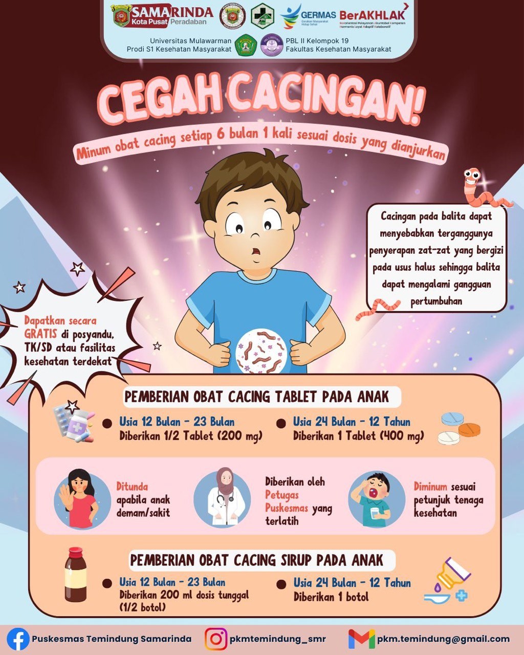 Mari Datang Ke Puskesmas & Posyandu untuk Mendapatkan Obat Cacing nya ya!!!