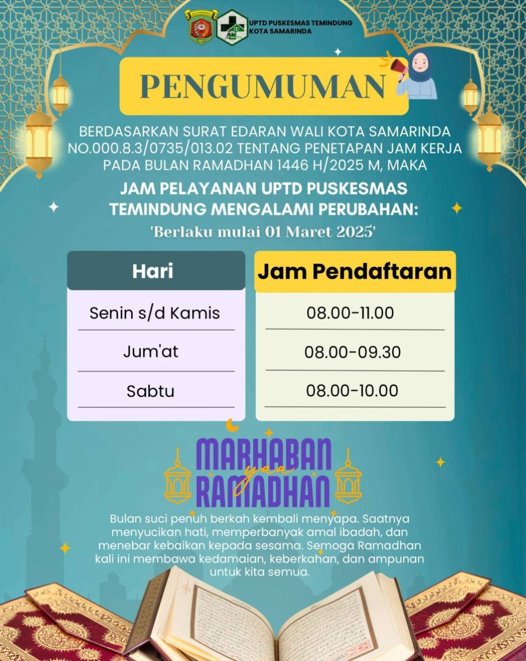 Jadwal Pelayanan Selama Bulan Ramadhan 1446 HIJRIAH TAHUN 2025