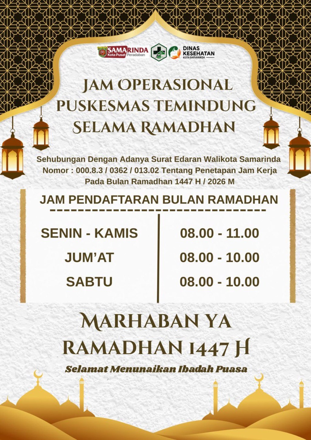 Jadwal Pelayanan Selama Bulan Ramadhan 1447 HIJRIAH TAHUN 2026