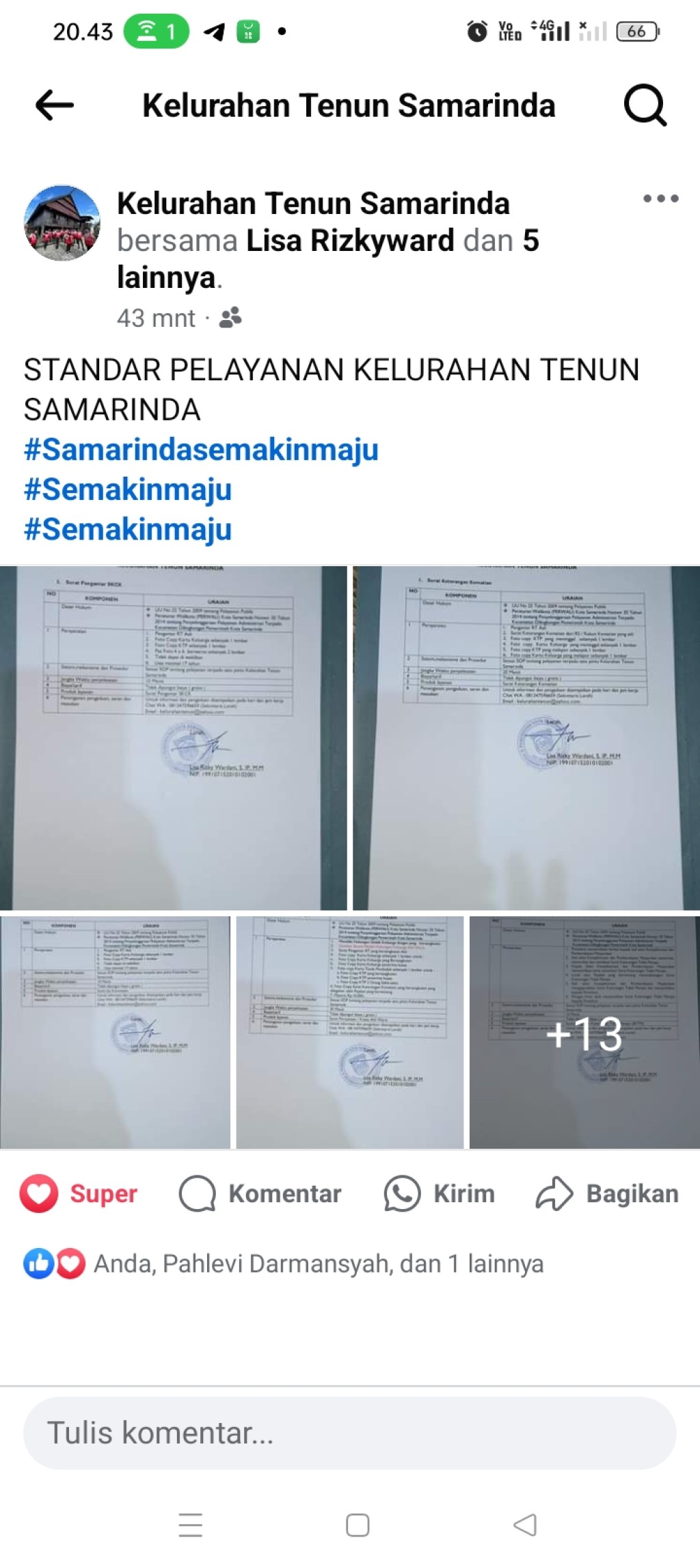 Pengumuman Standar Pelayanan Kelurahan Tenun Samarinda
